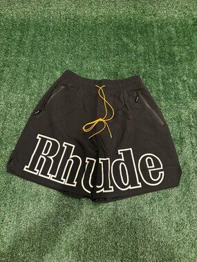 Rhude Black Logo Swim Shorts Drawstring Mesh Shorts